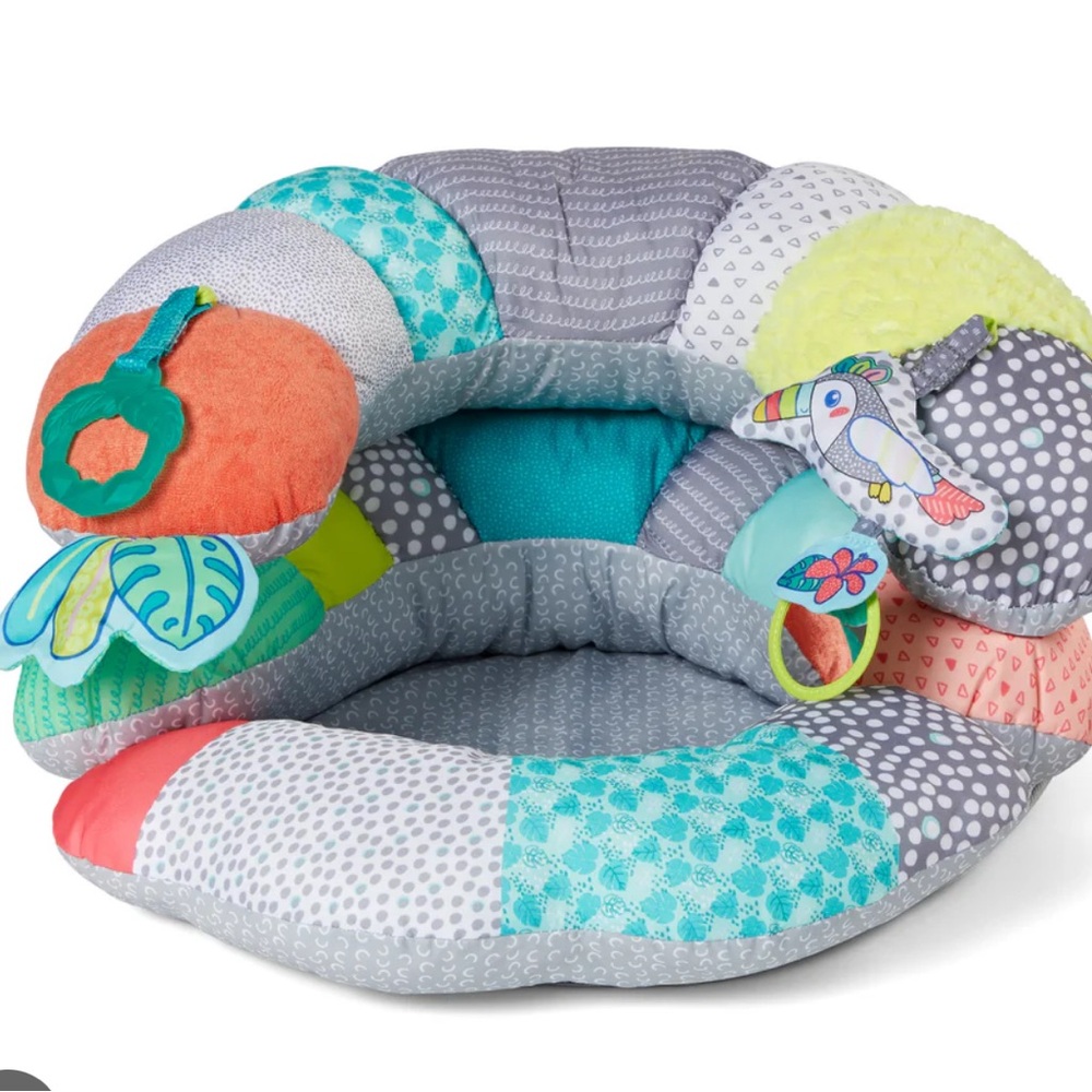 Infantino Teal, Gray & Coral Plush Activity Ring Seat with Hanging Toys
